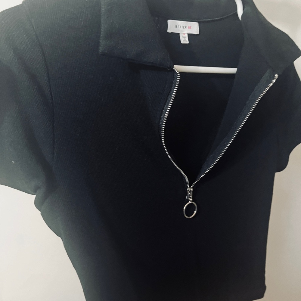 Black Zip-Up Crop Top